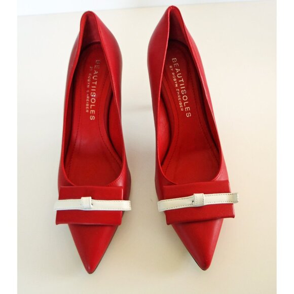 NEW!! BEAUTIISOLES Jennifer Red Italian Leather Pointed Toe Pump Size 7 1/2 - Picture 2 of 10